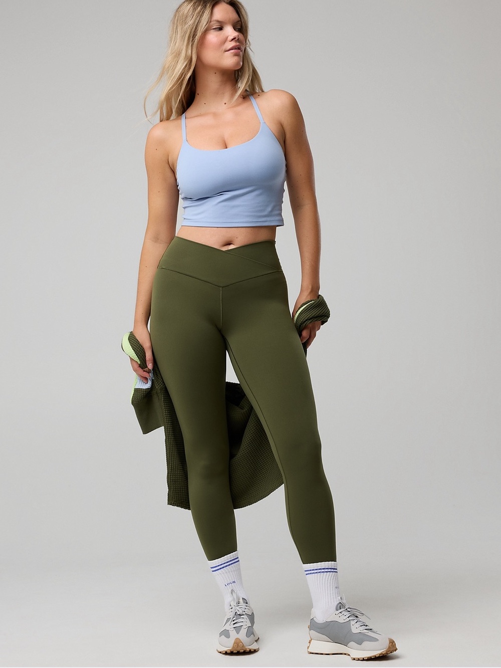 Aerie 7/8 Crossover Legging Large in Olive Green